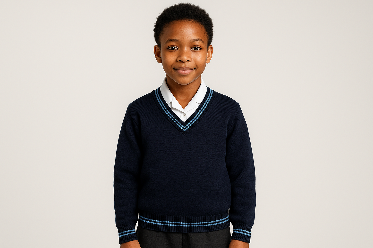 Navy School Sweater - Smaller Size - Two Slim Stripes