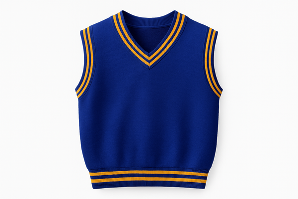 Royal blue sweater product mockup with perfect gold trims