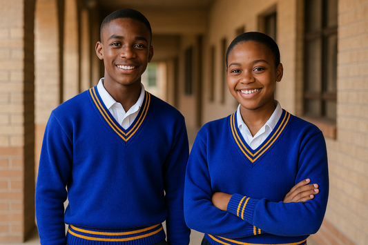 Two students wearing the sweater