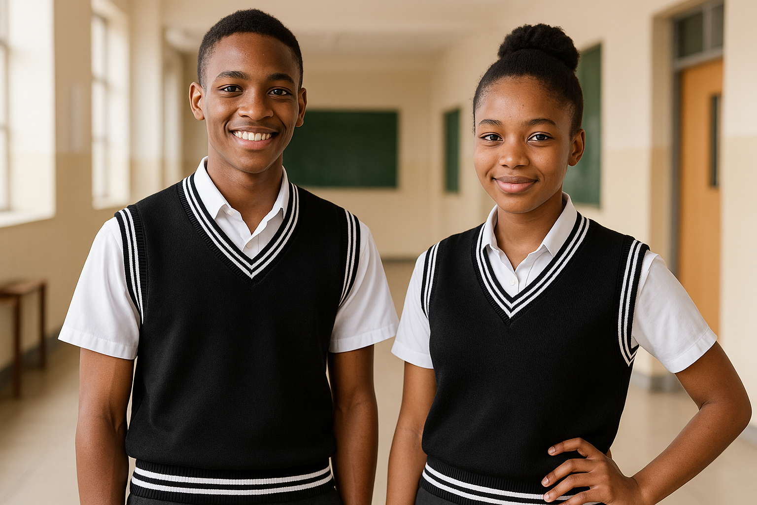 Two students with enhanced white trim focus