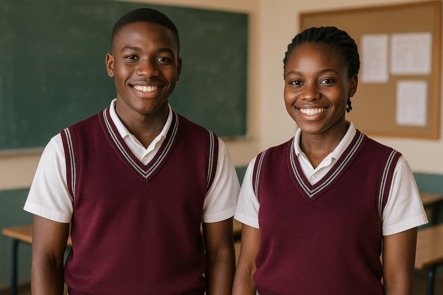 Two students with gray striped trim bands