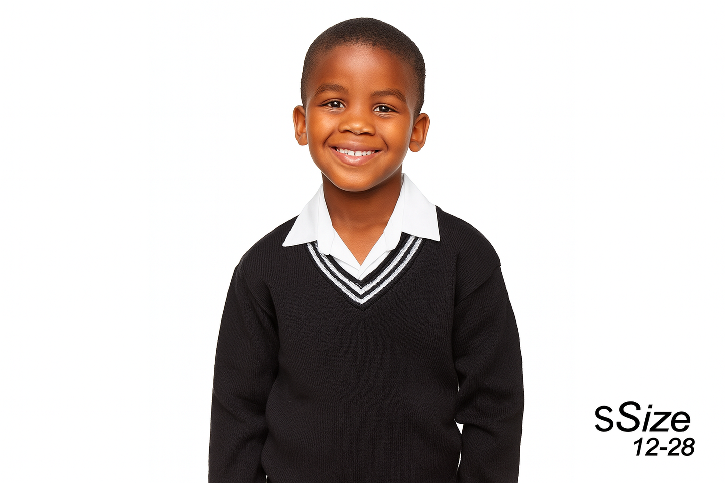 Young South African student wearing black sweater properly