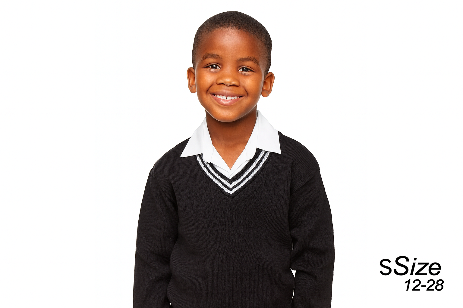 Young South African student wearing black sweater properly